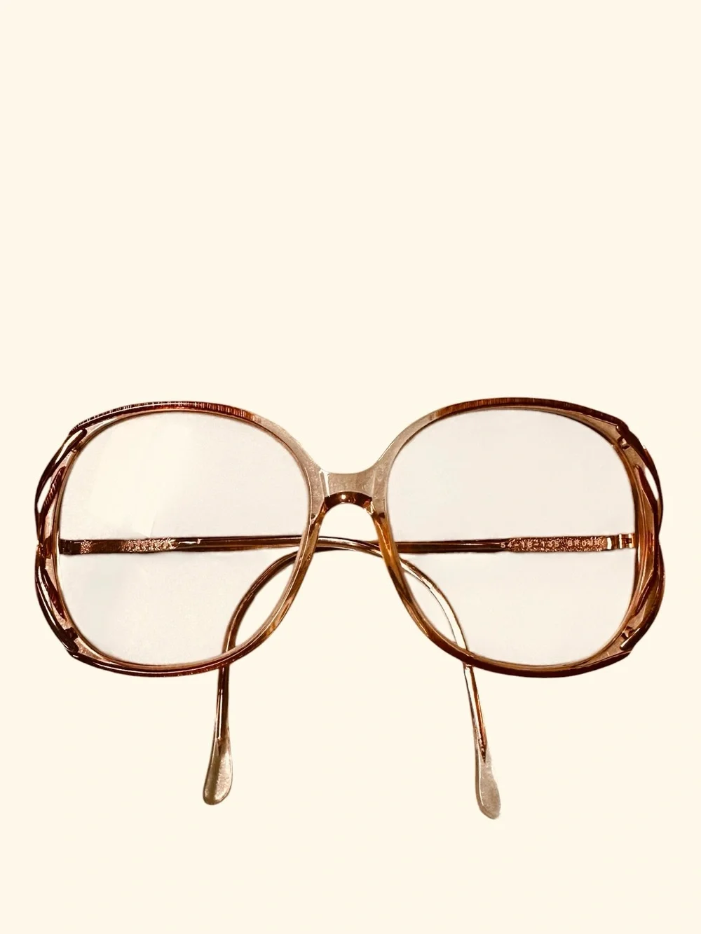 Vintage Oversized Katrina Clear Eyeglass Frames Pink Brown Gold Tone 54-18-135.